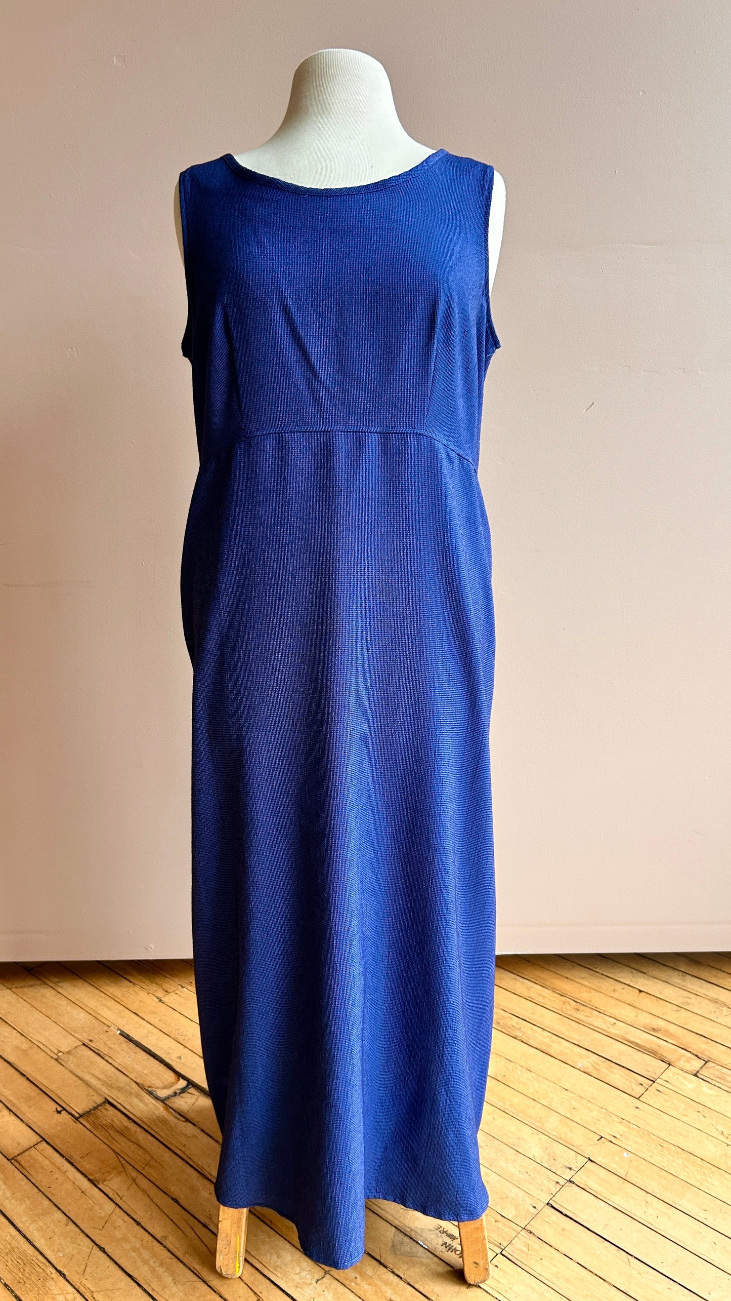 1990s blue + black houndstooth shift dress, sz. large