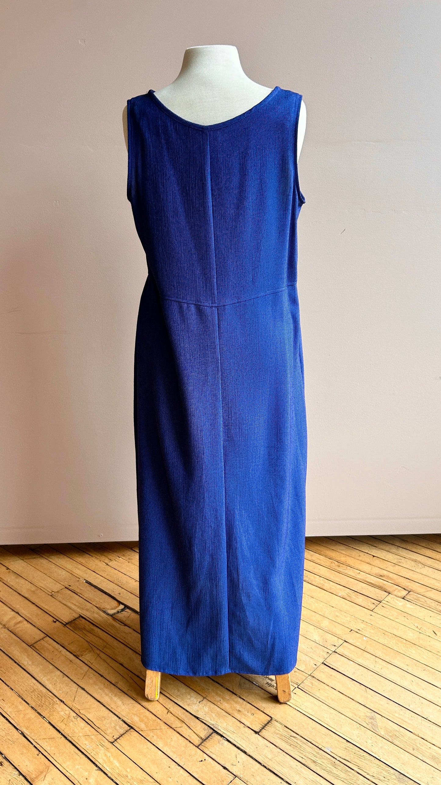 1990s blue + black houndstooth shift dress, sz. large