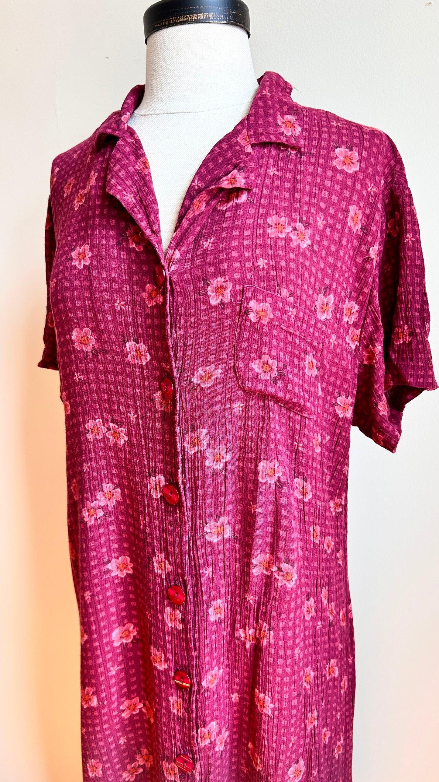1990s maroon floral maxi dress, sz. large