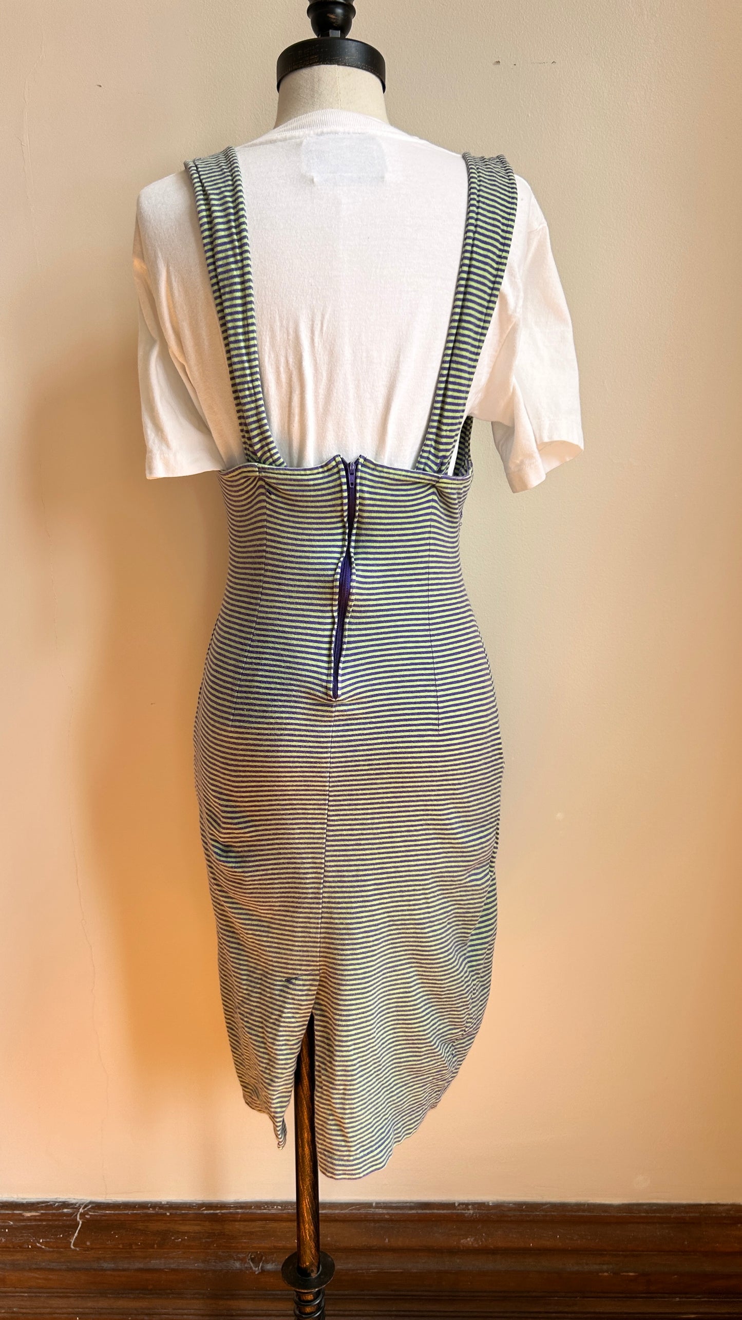 1980s tee + striped suspenders skirt set, sz. small