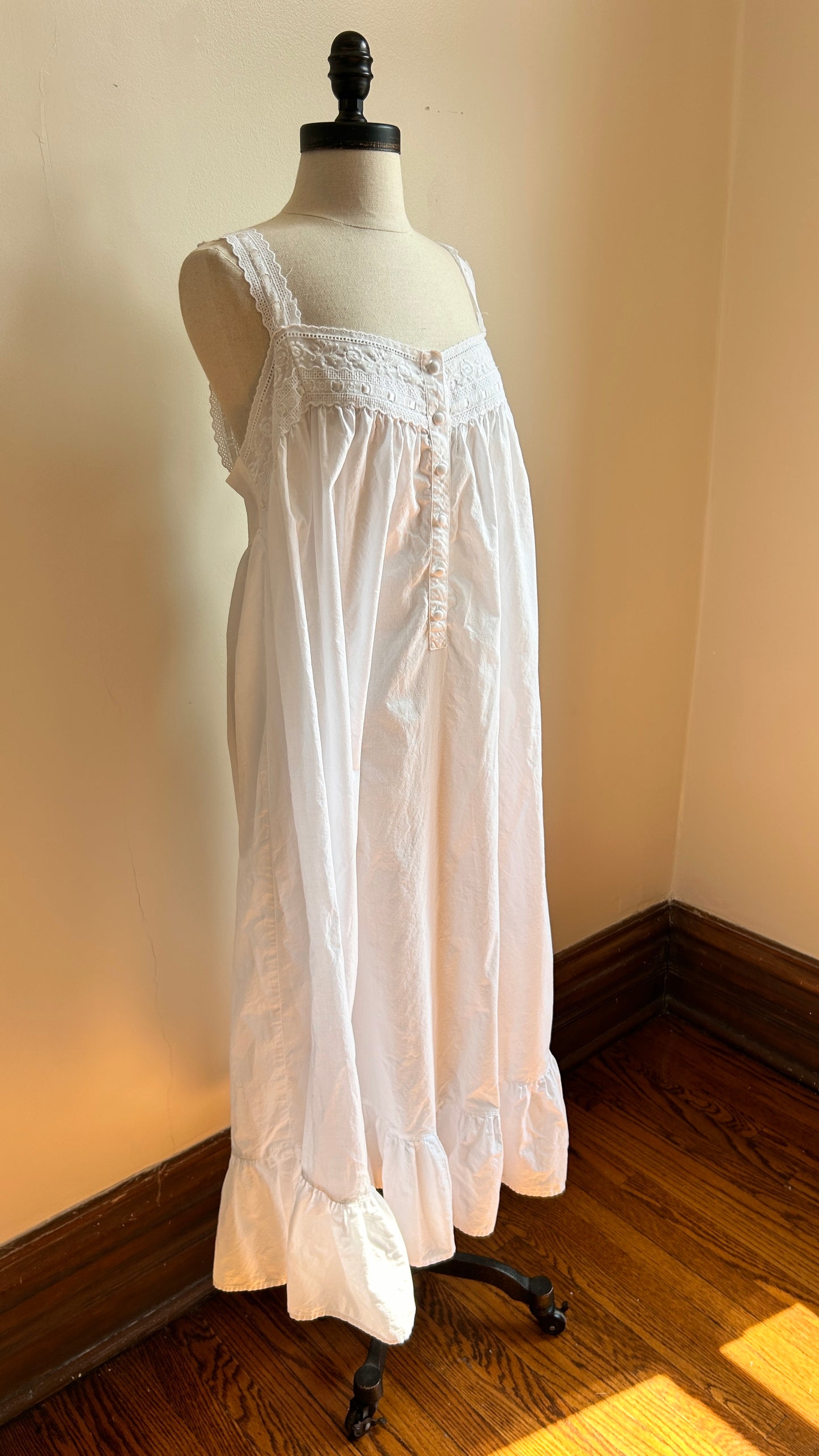 1990s white embroidered slip dress, sz. large