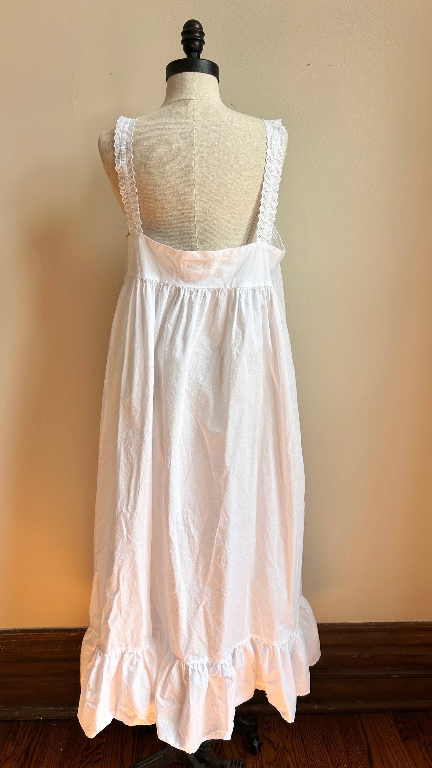 1990s white embroidered slip dress, sz. large