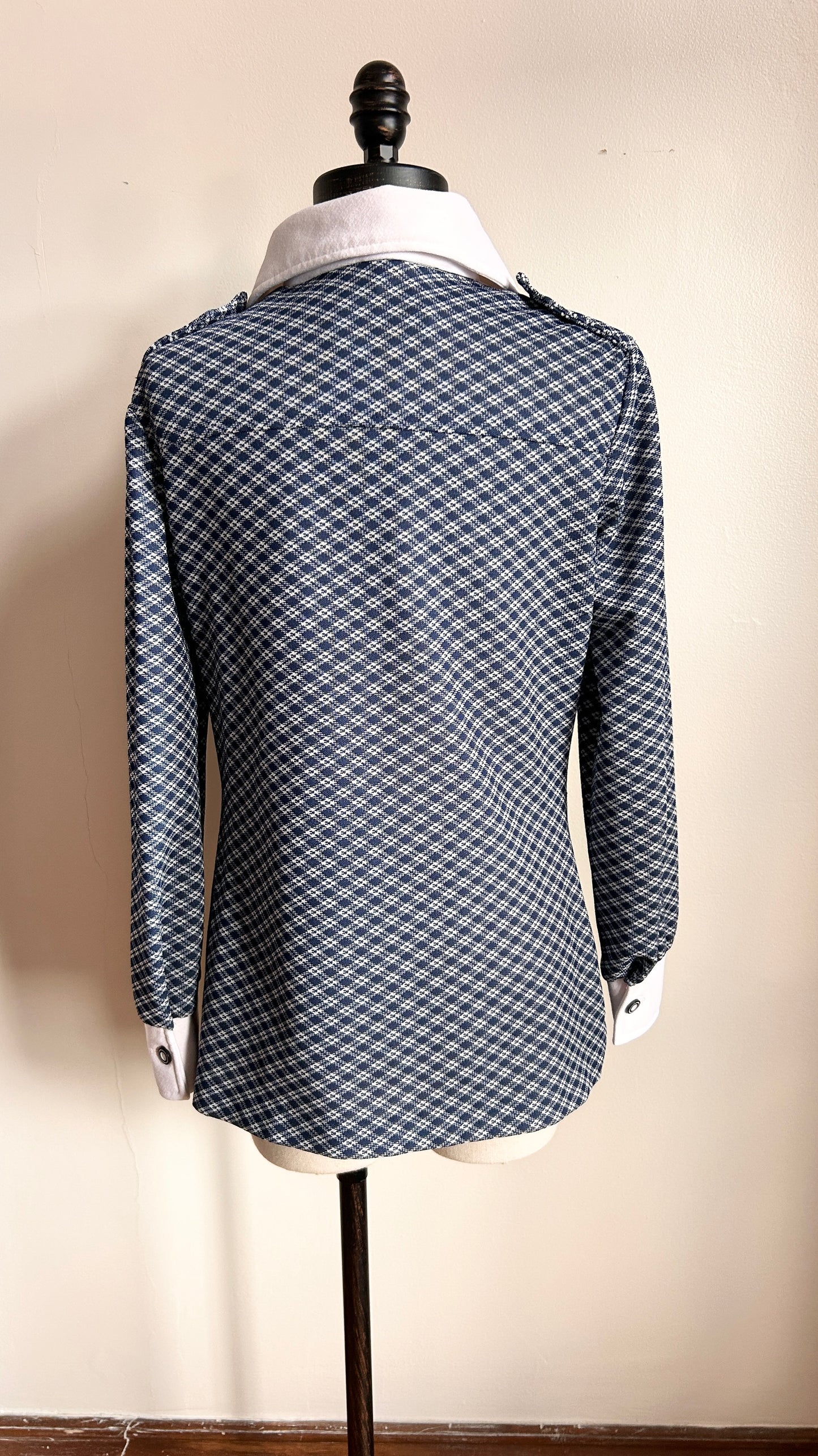 1970s navy plaid dagger collar shirt, sz. medium