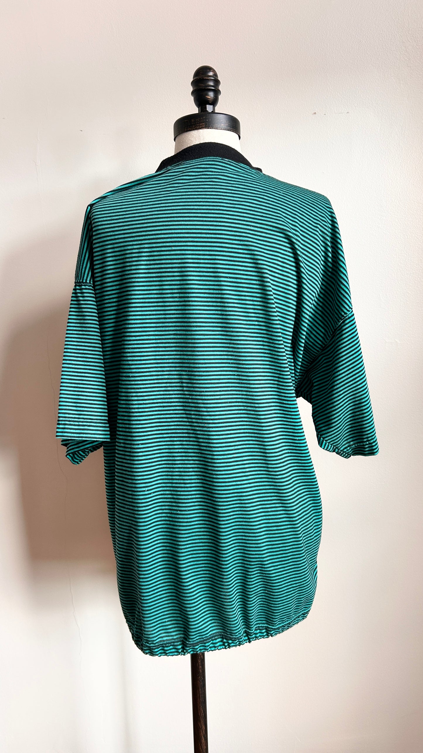 1990s teal + black striped tee, sz. XL/1X