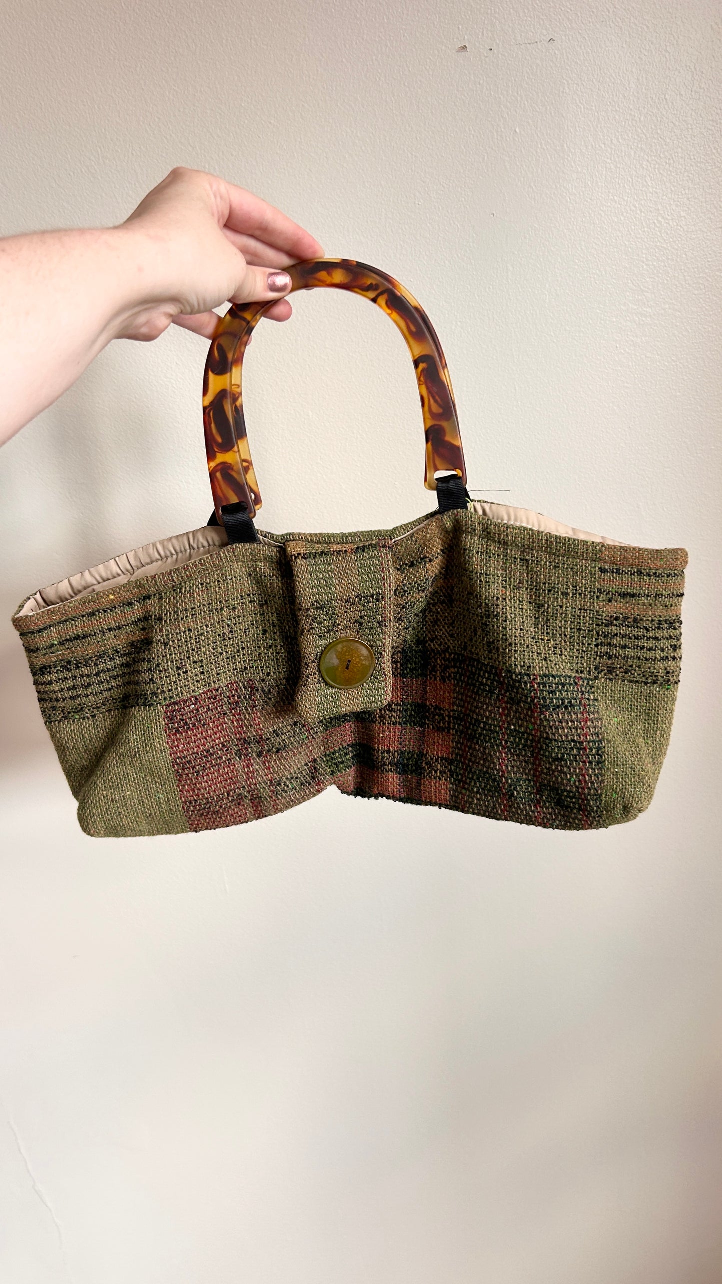 1990s green plaid handbag