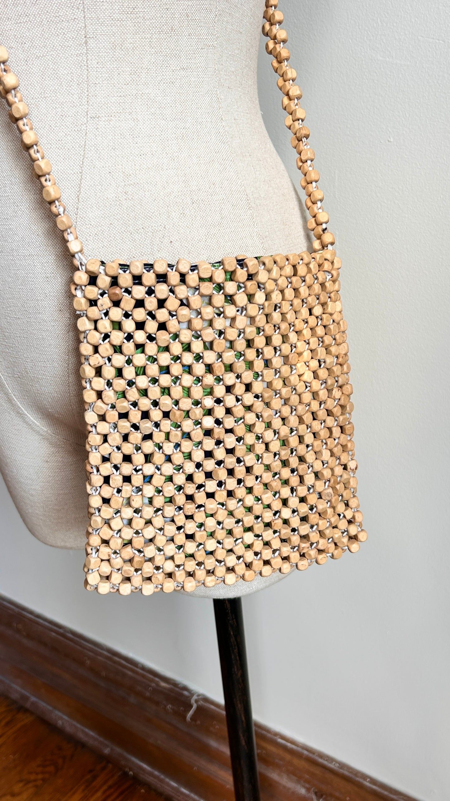 1990s woven wood bead shoulder bag