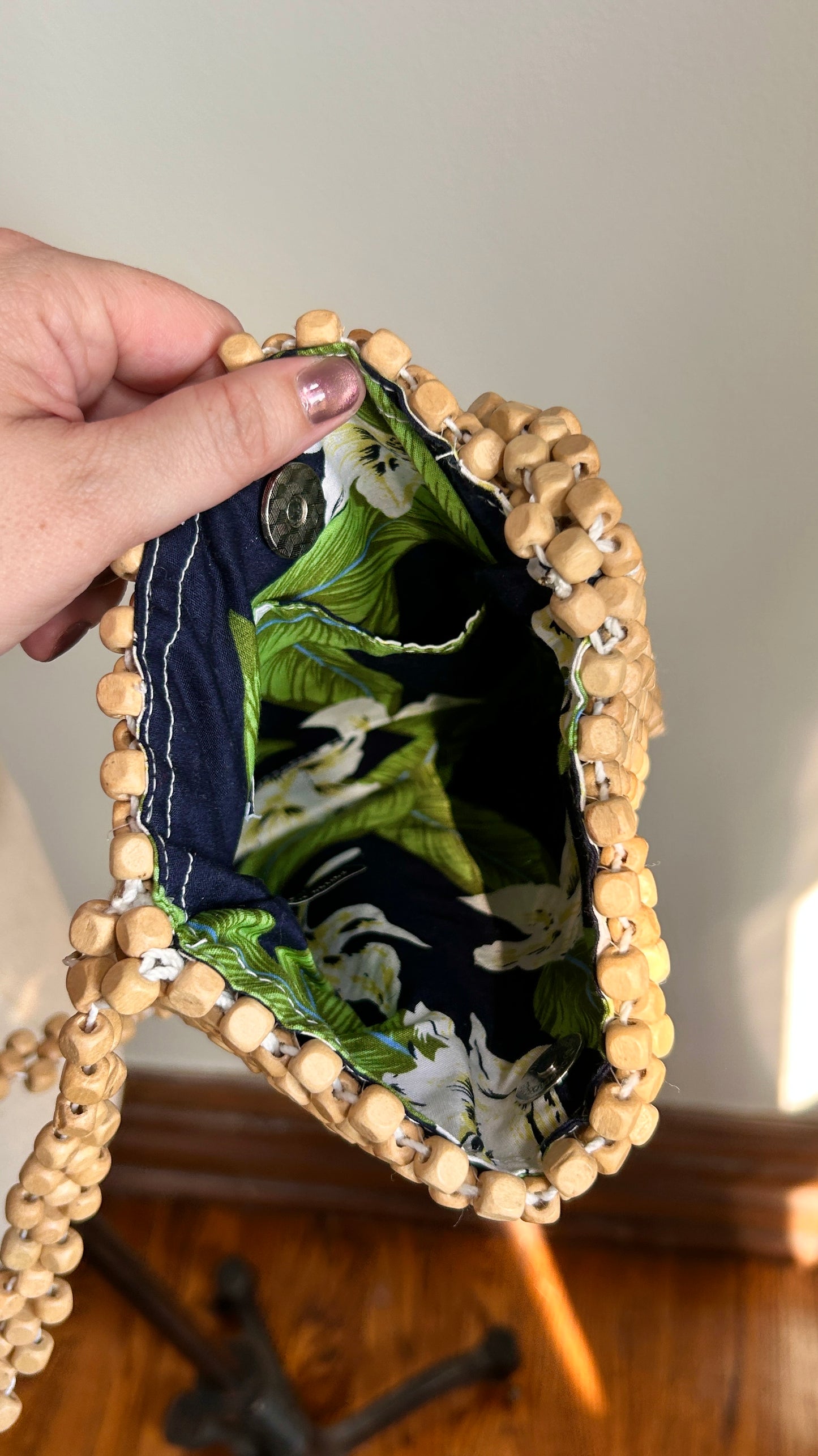 1990s woven wood bead shoulder bag