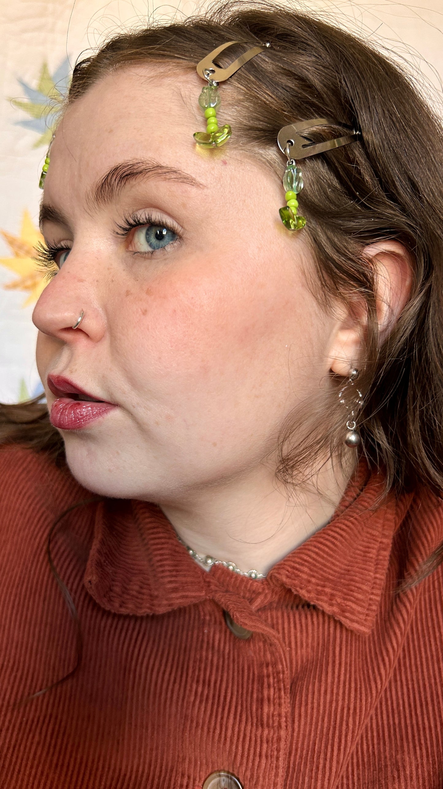 beaded flower dangle hair clips, set of 4