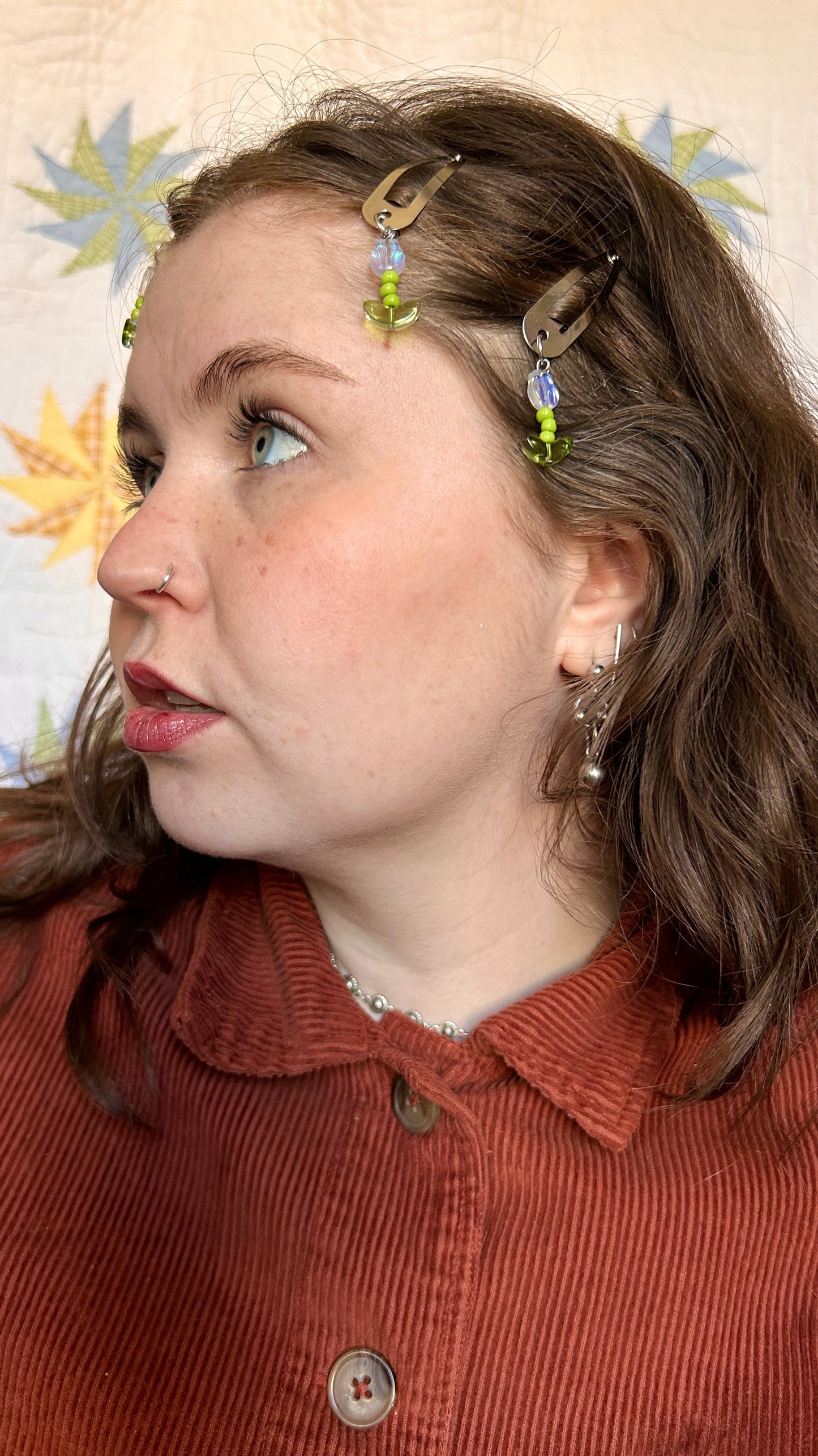 beaded flower dangle hair clips, set of 4