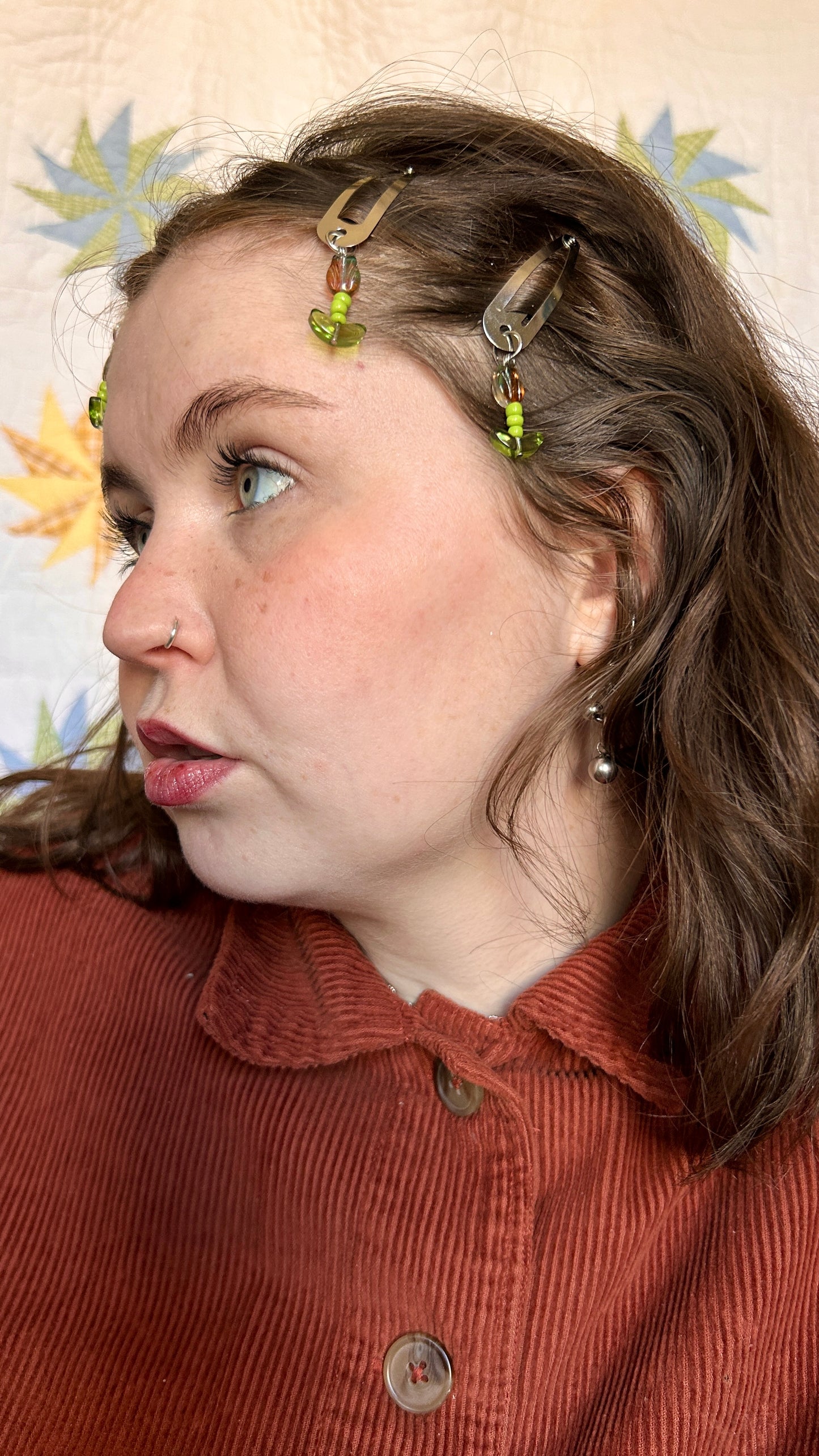 beaded flower dangle hair clips, set of 4