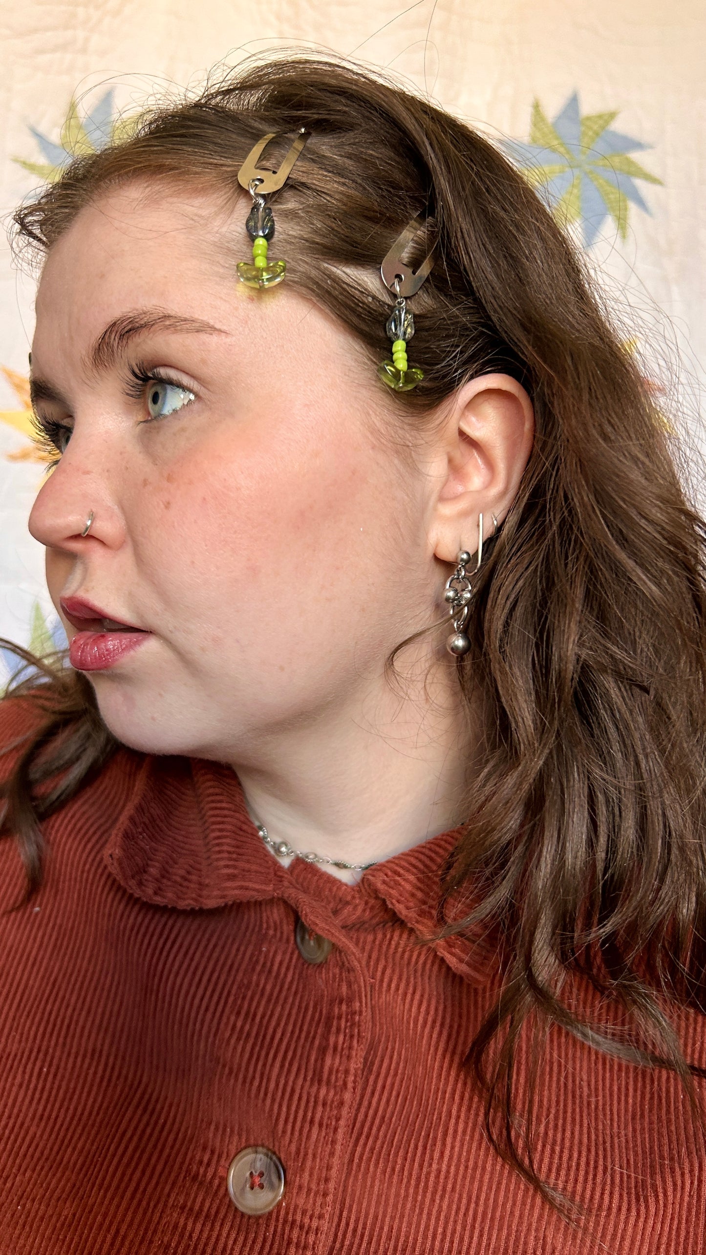 beaded flower dangle hair clips, set of 4