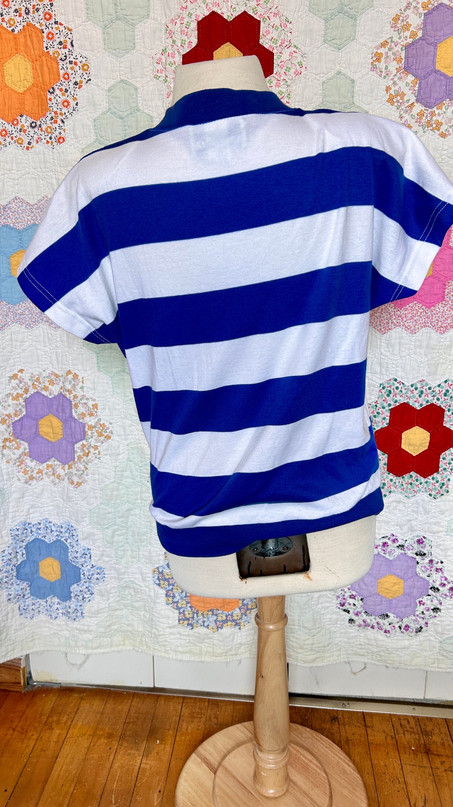 1980s white + blue stripe sailor shirt, sz. XL/1X