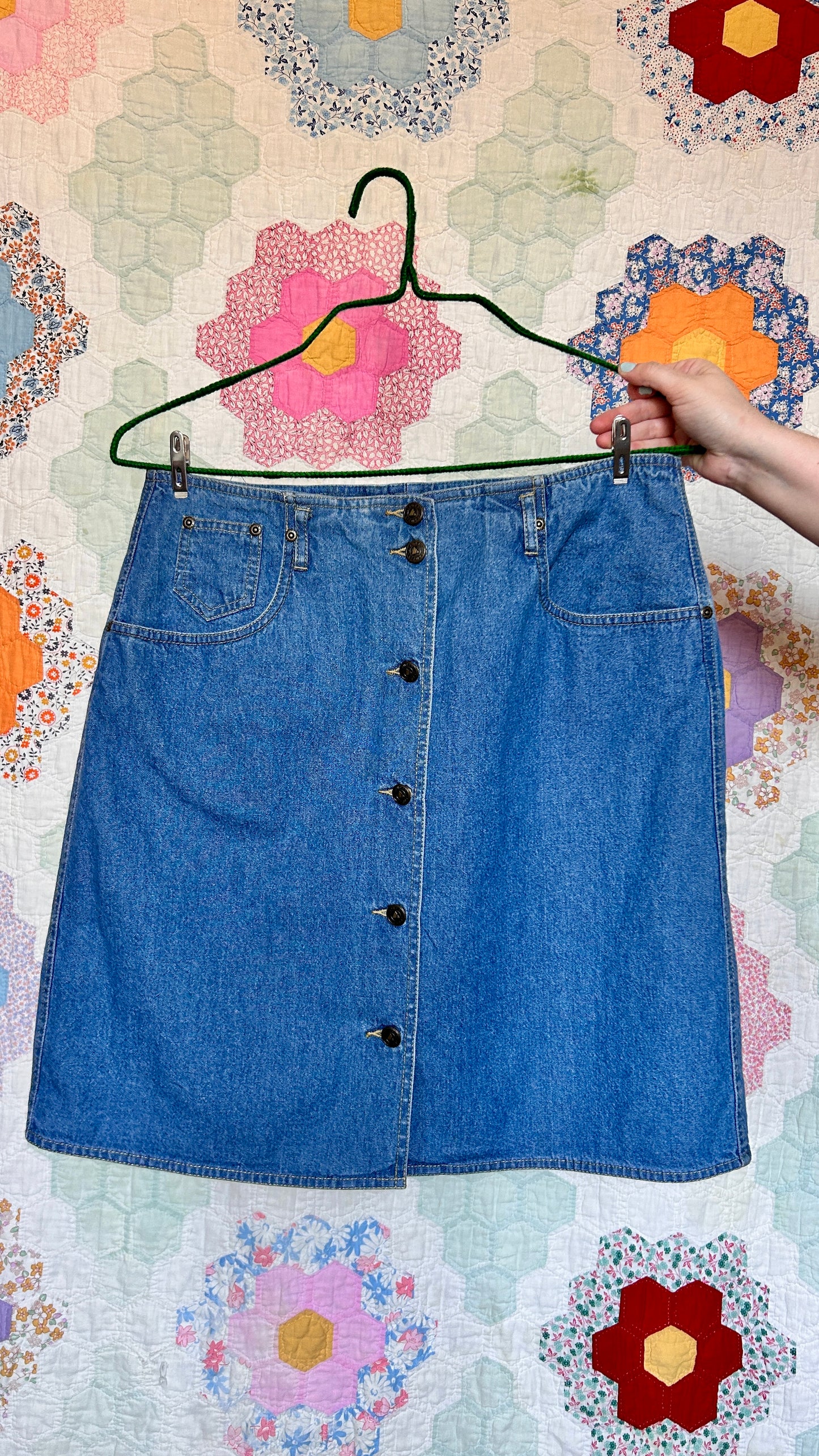 1990s denim button-down mini skirt, sz. small/medium