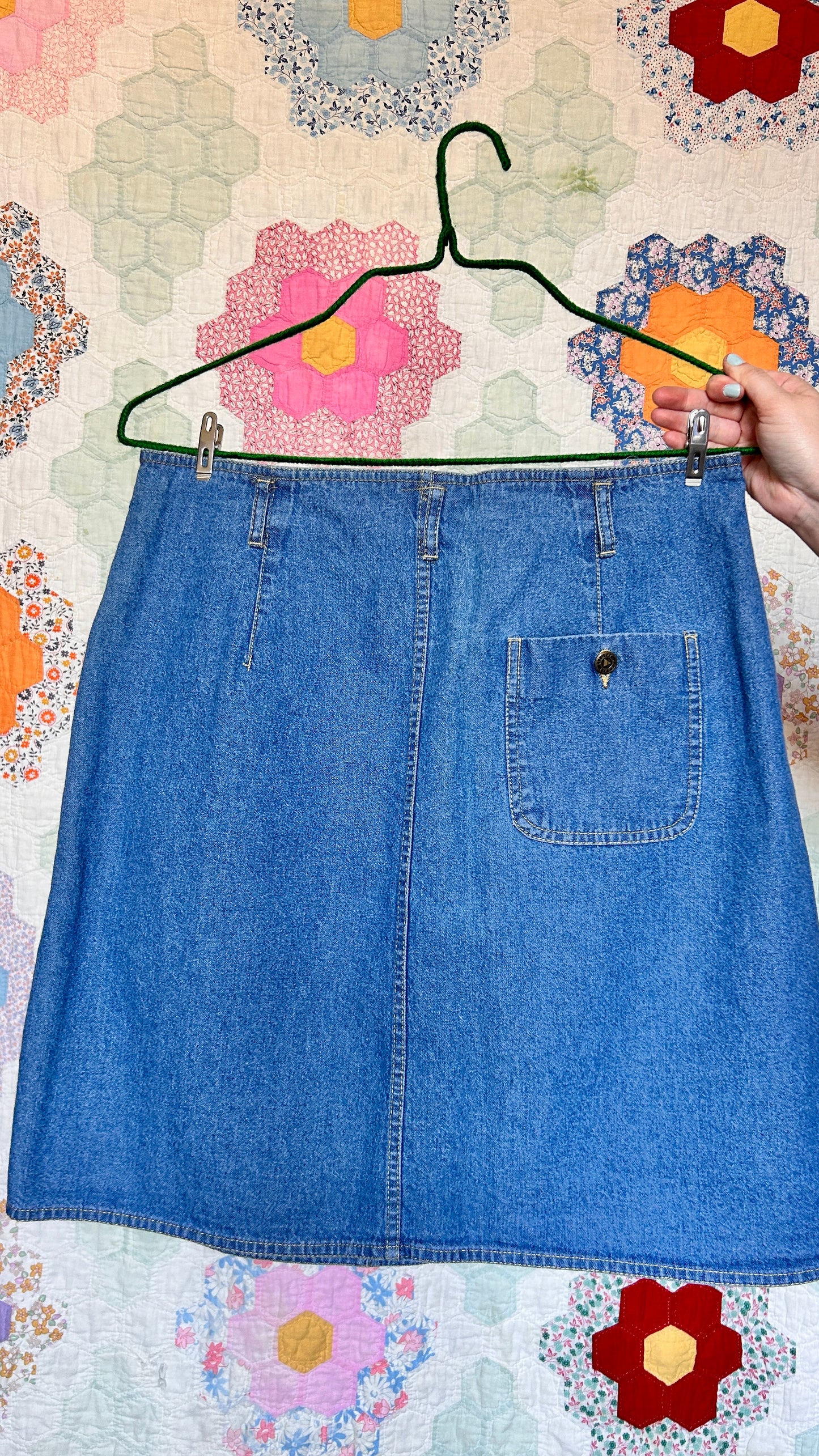 1990s denim button-down mini skirt, sz. small/medium