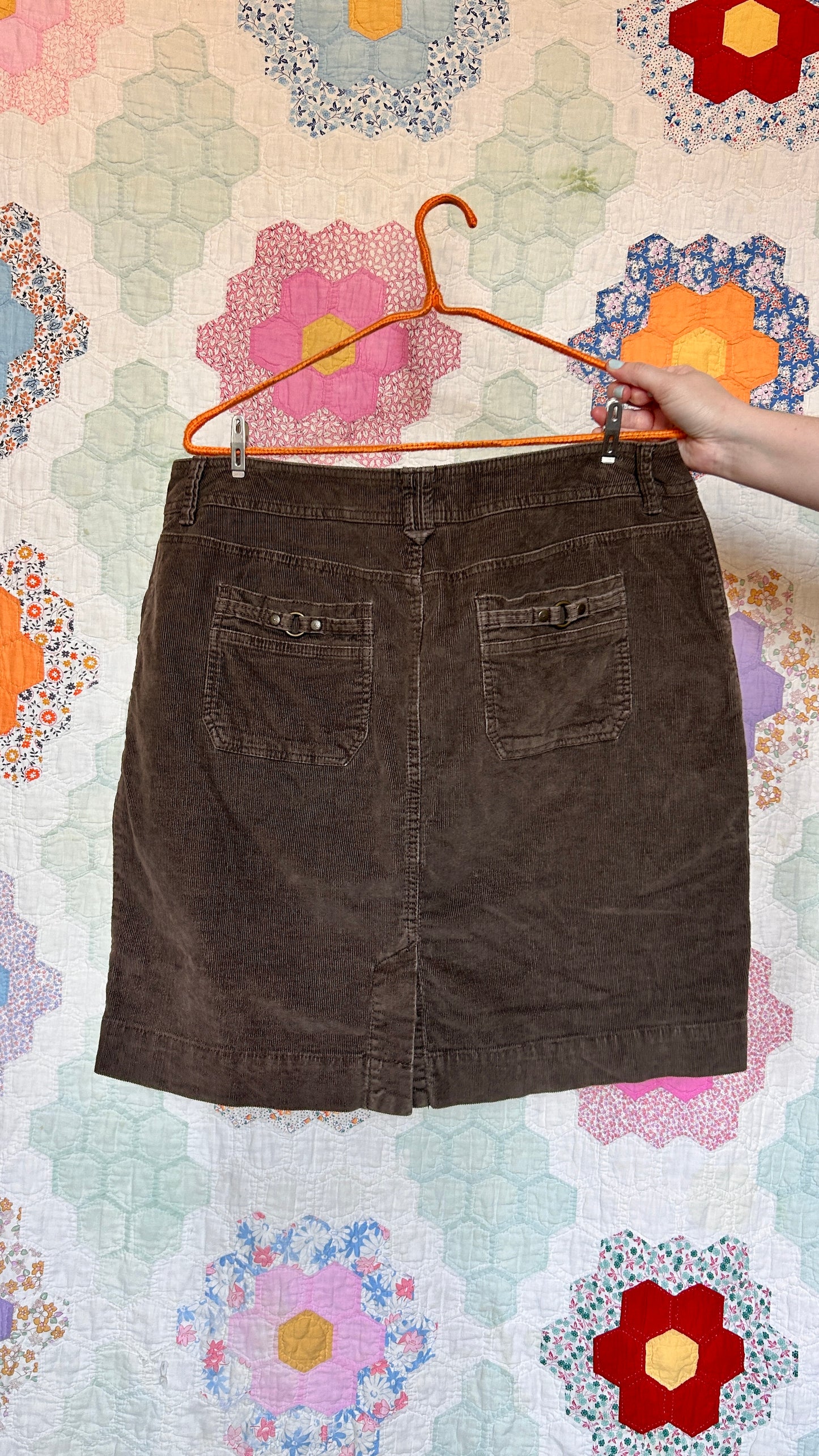 2000s brown corduroy mini skirt, sz. large