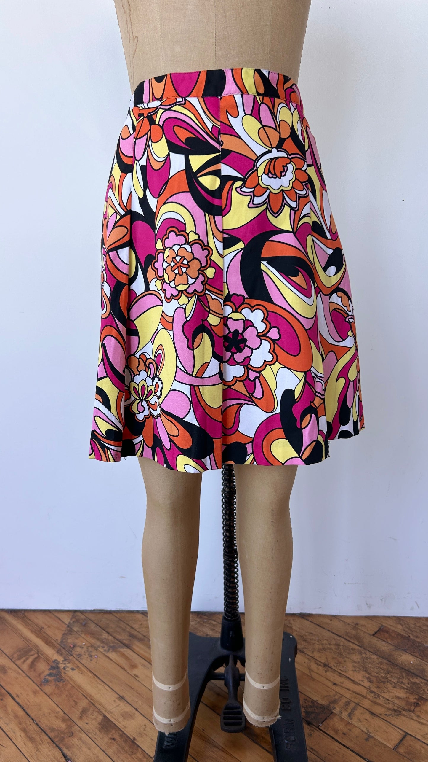 2000s pink + orange mod floral mini skirt, sz. XL