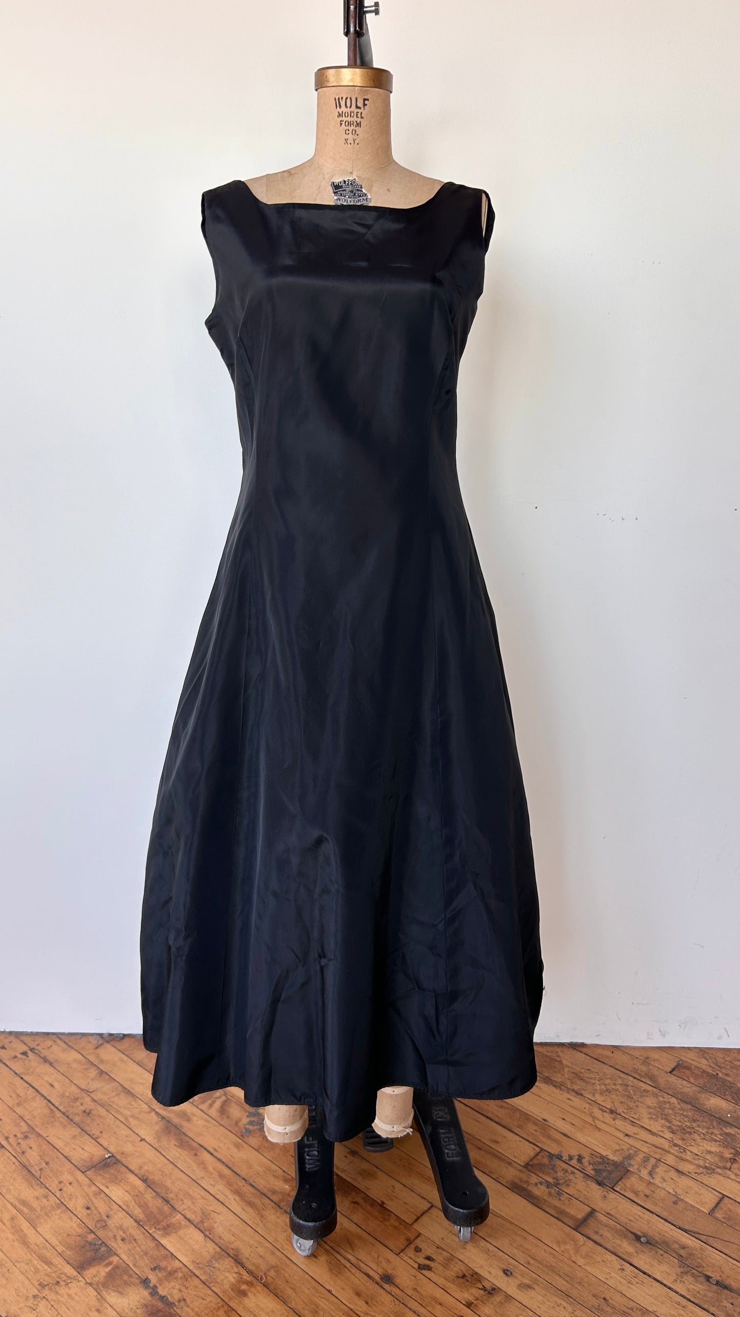 1990s black a-line maxi cocktail gown, sz. medium