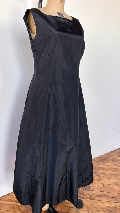 1990s black a-line maxi cocktail gown, sz. medium