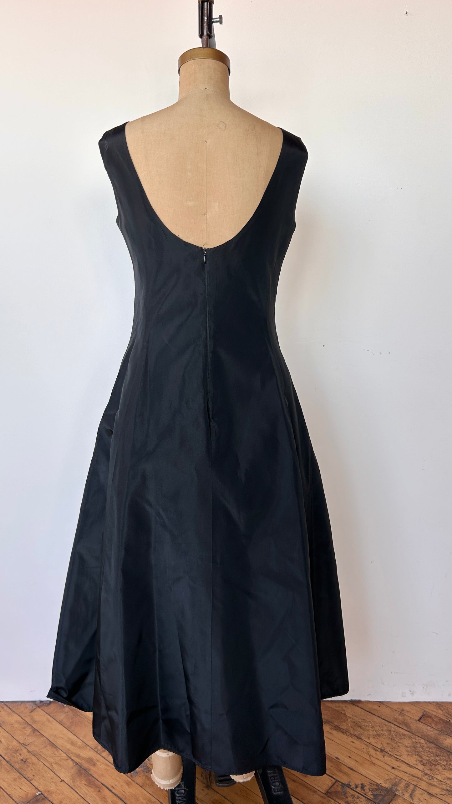 1990s black a-line maxi cocktail gown, sz. medium