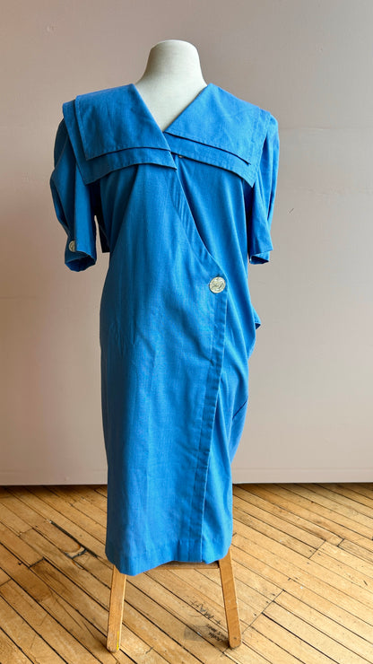 1970s blue sailor midi dress, sz. medium