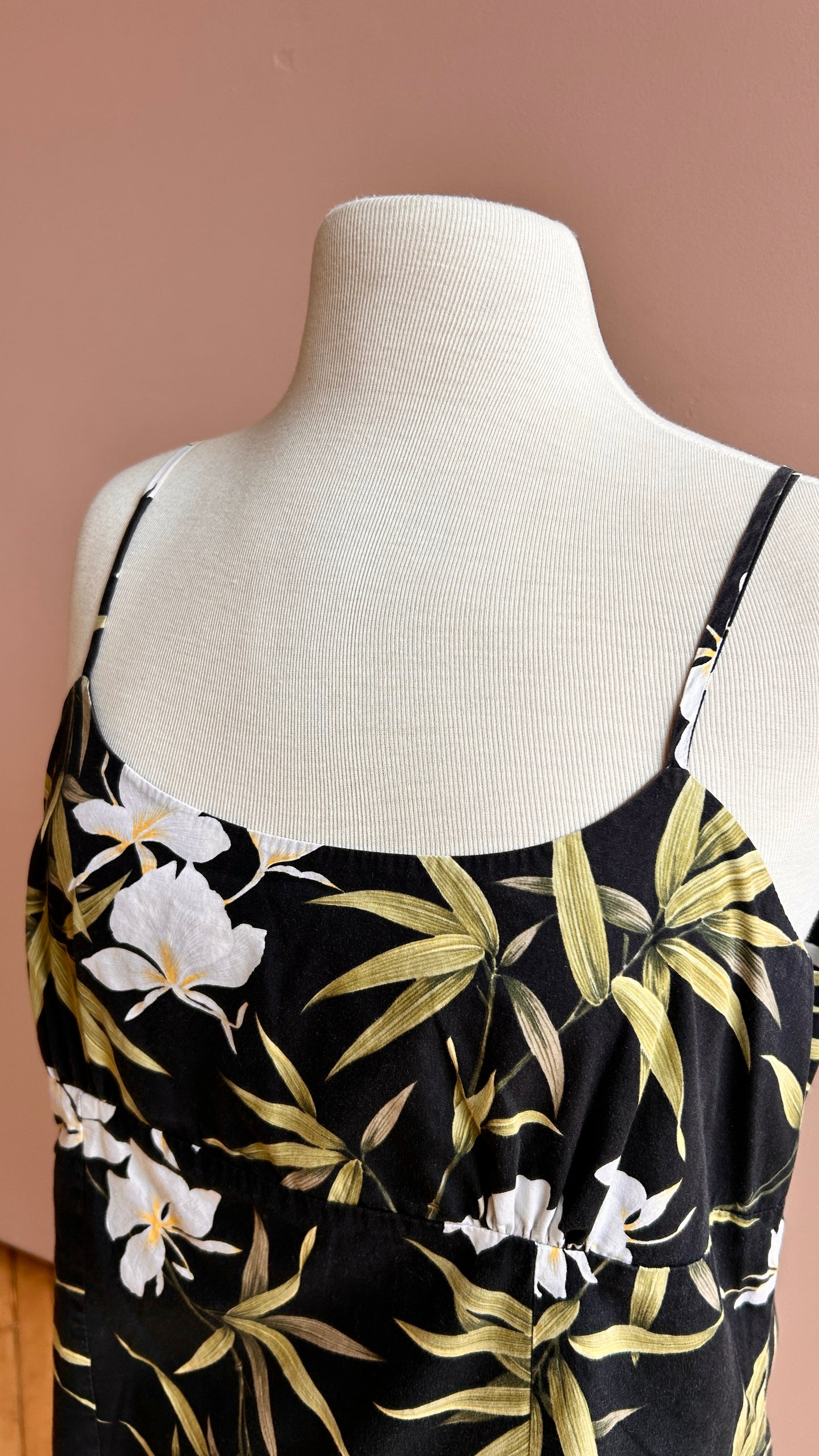 1990s black tropical floral mini dress, sz. medium
