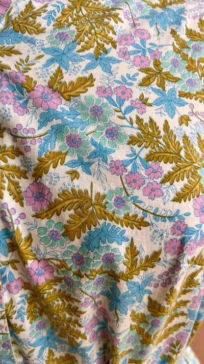 1960s blue + pink floral dress, sz. medium