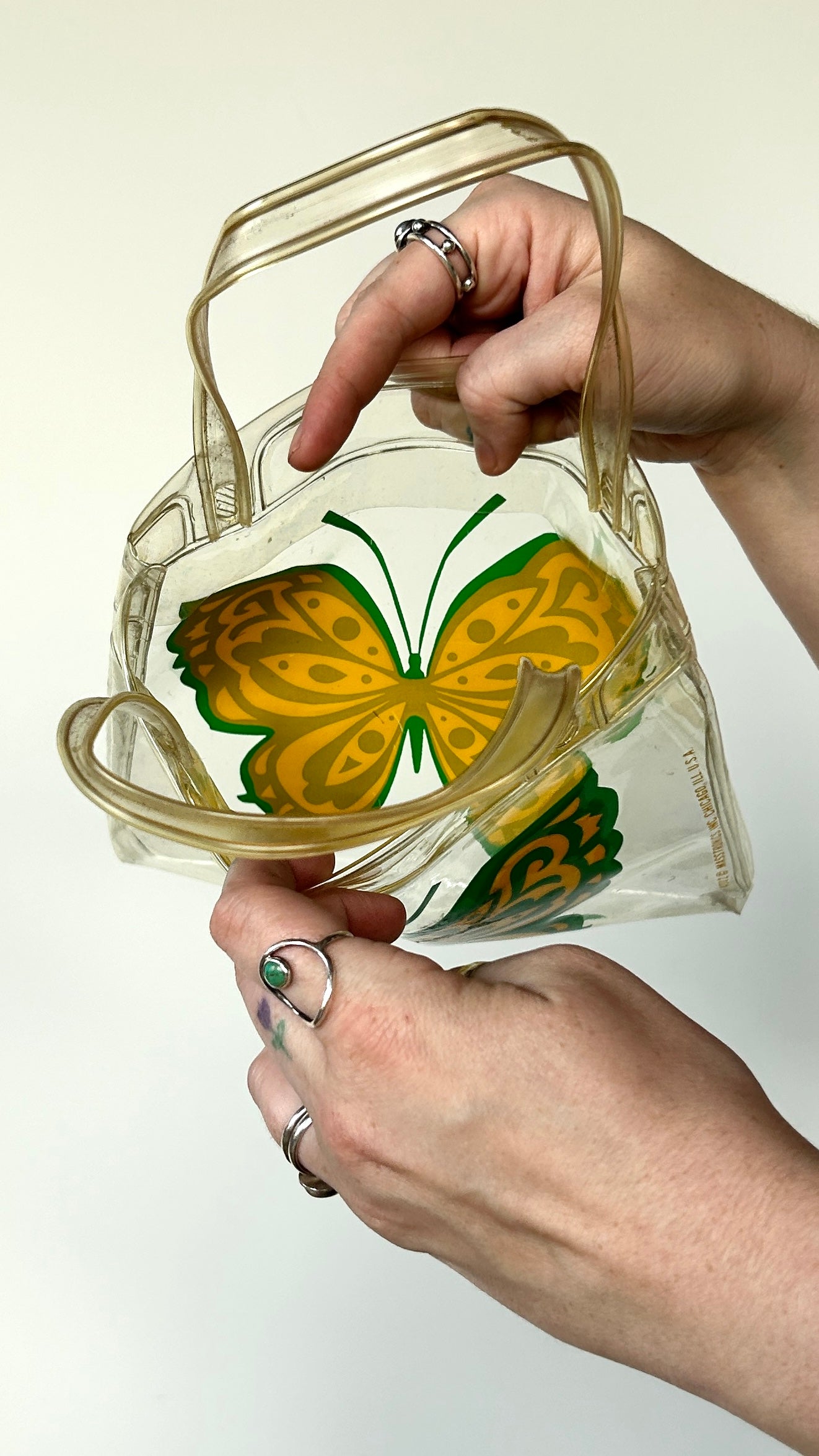 1970s clear plastic butterfly handbag