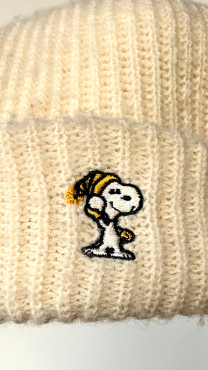 1970s cream snoopy pom pom beanie