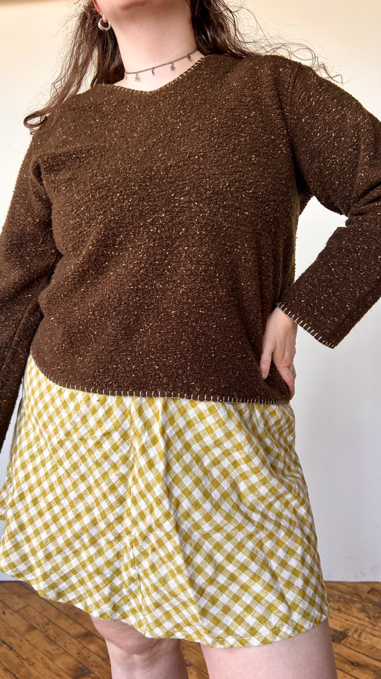 2000s speckled brown fleece sweater, sz. 1X