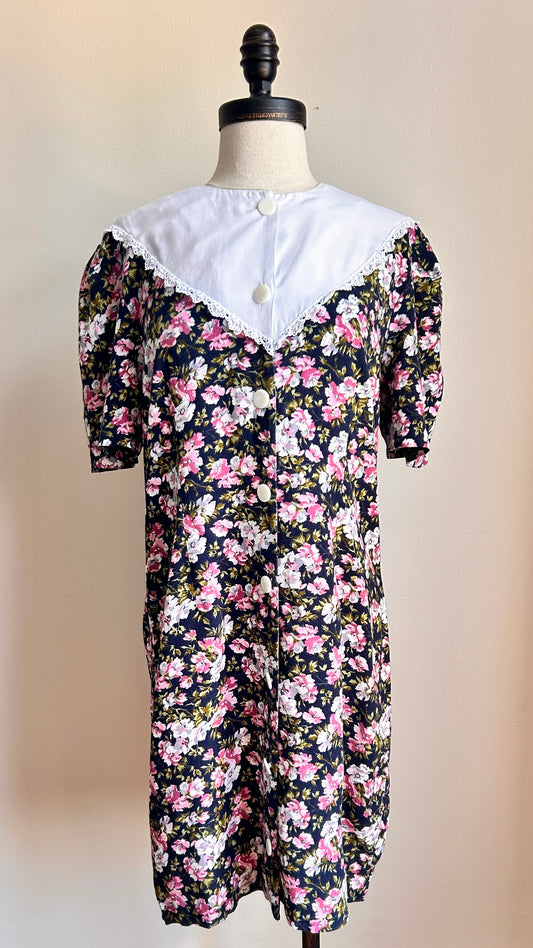 1980s navy floral mini dress, sz. medium