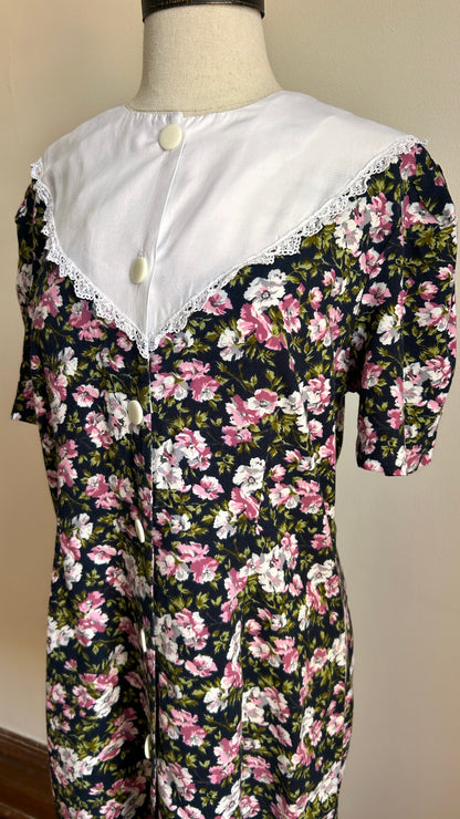 1980s navy floral mini dress, sz. medium
