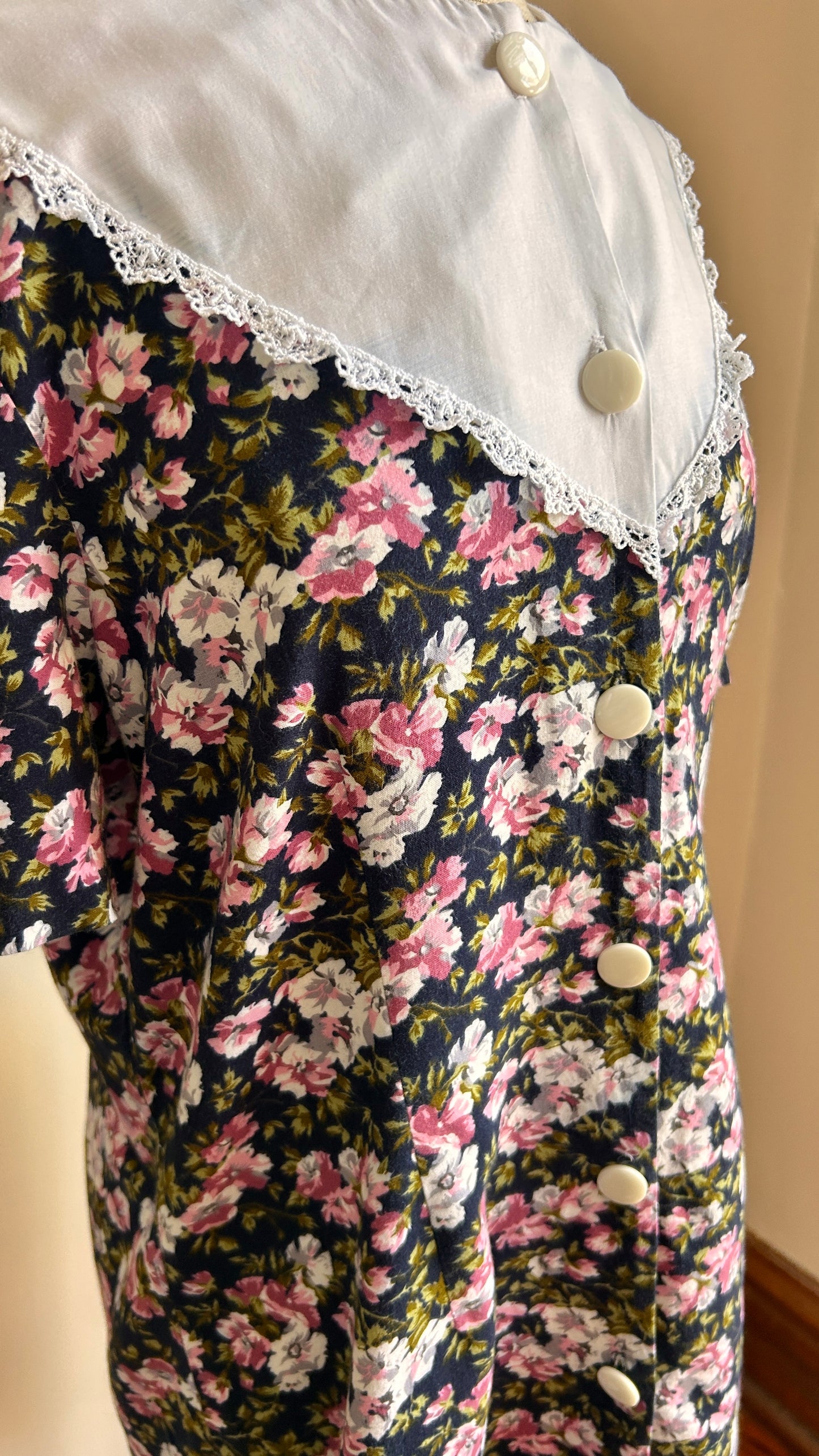 1980s navy floral mini dress, sz. medium
