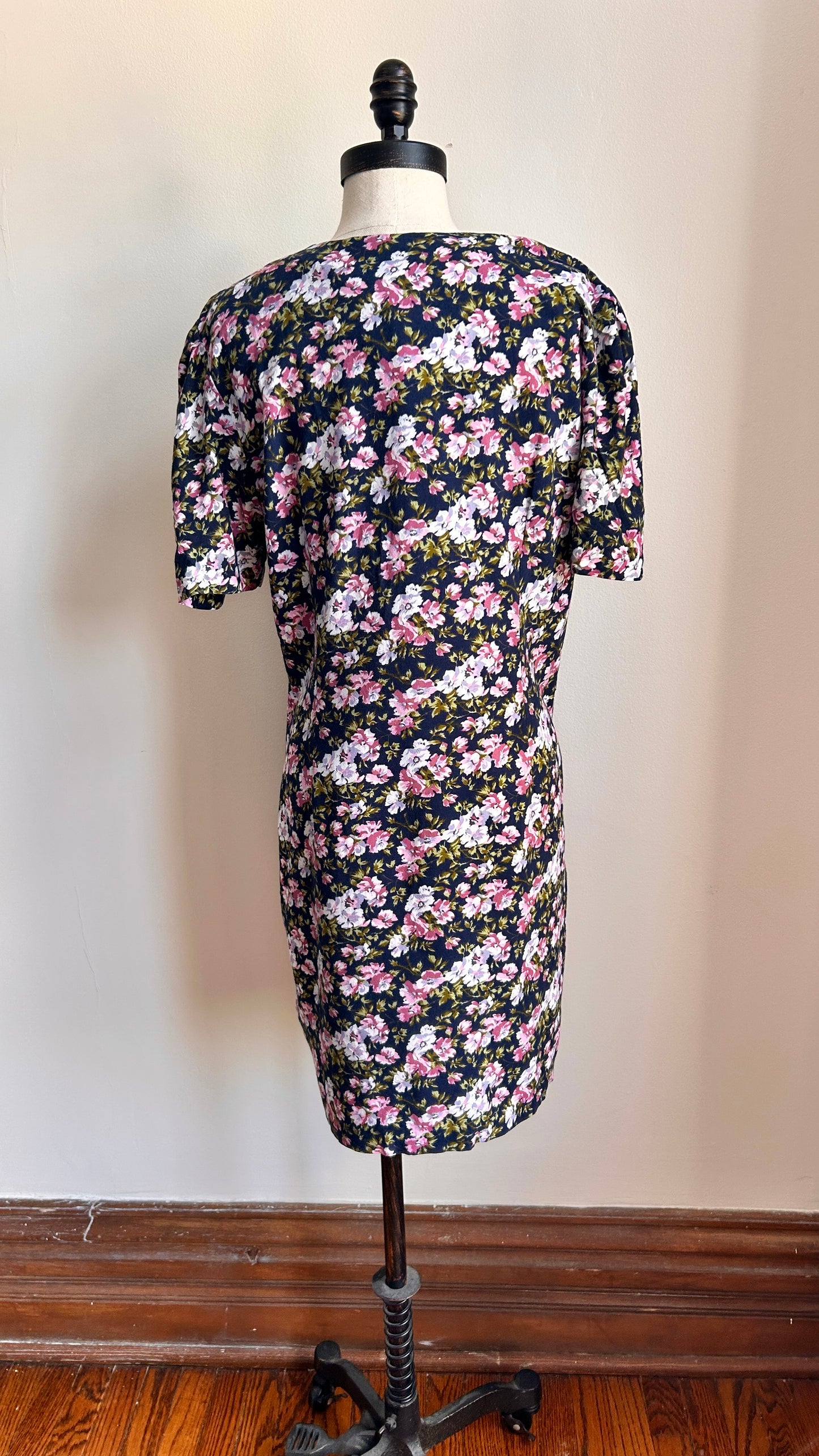 1980s navy floral mini dress, sz. medium