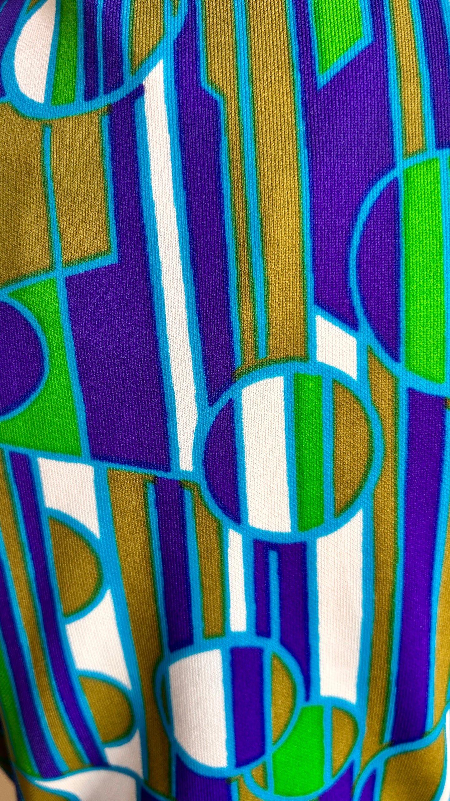 1970s blue + green geometric zip-up mini dress, sz. medium
