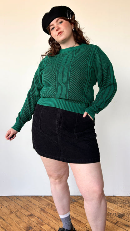 1990s teal cable knit sweater, sz. 1X/2X