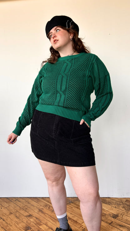 1990s teal cable knit sweater, sz. 1X/2X