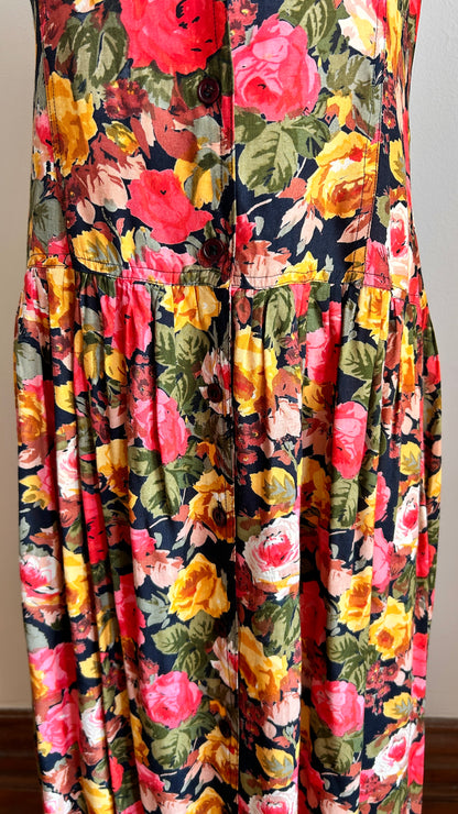 1990s floral drop waist maxi dress, sz. small