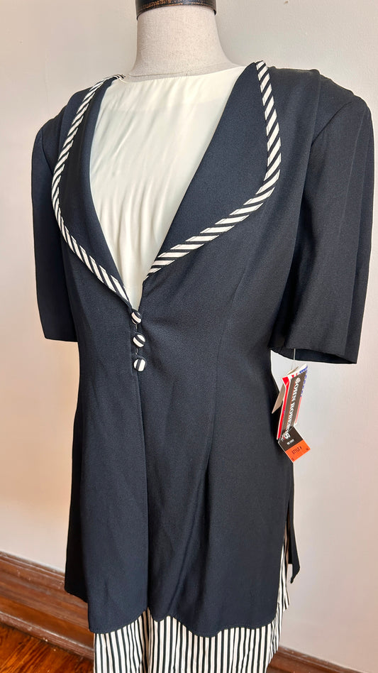 1980s black + white striped romper, sz. large