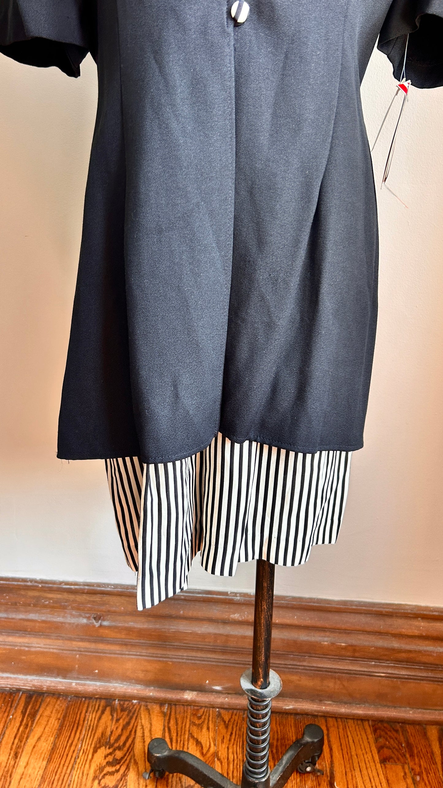 1980s black + white striped romper, sz. large