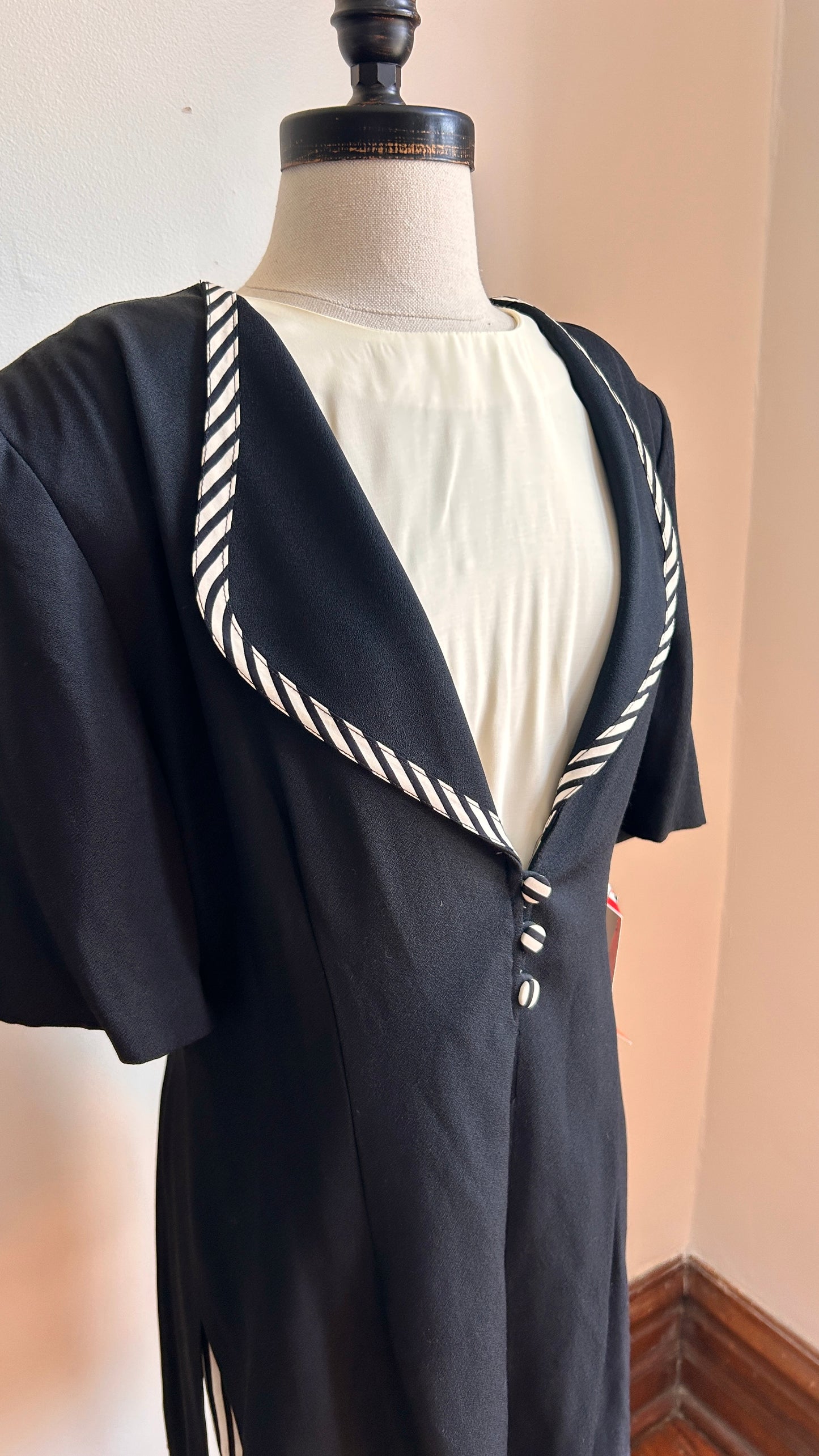 1980s black + white striped romper, sz. large