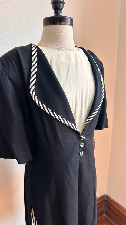 1980s black + white striped romper, sz. large