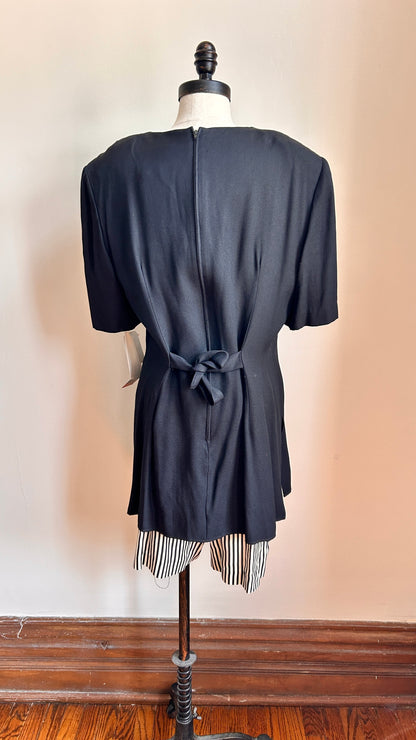 1980s black + white striped romper, sz. large
