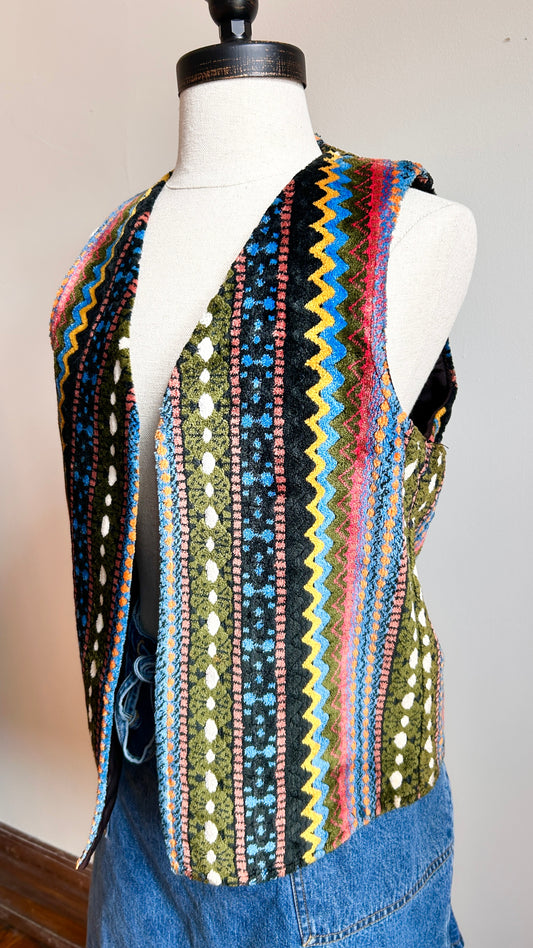 1970s multicolor patterned terry cloth vest, sz. medium/large