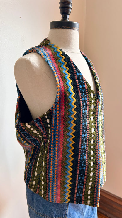 1970s multicolor patterned terry cloth vest, sz. medium/large