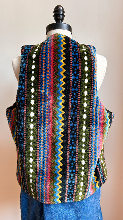 1970s multicolor patterned terry cloth vest, sz. medium/large