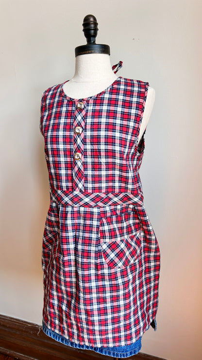 1960s red plaid apron top, sz. small