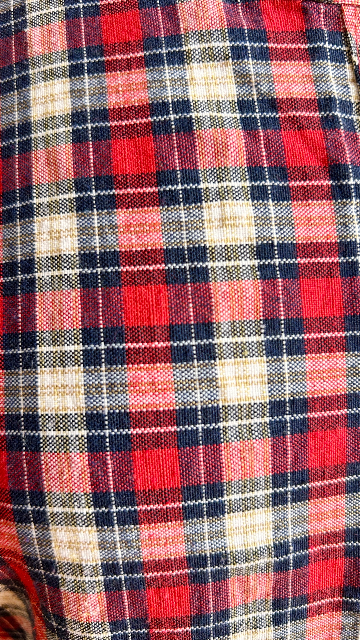 1960s red plaid apron top, sz. small