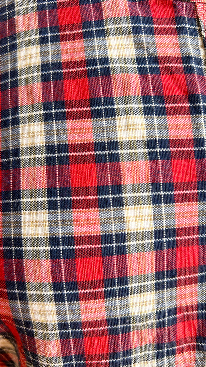 1960s red plaid apron top, sz. small