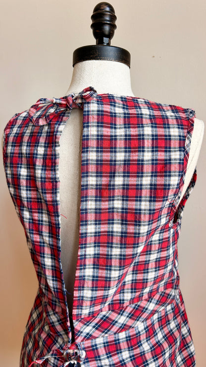 1960s red plaid apron top, sz. small