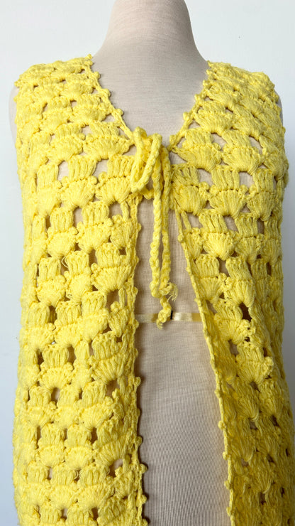 1970s lemon yellow crochet vest, sz. medium